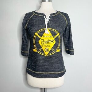NHL BOSTON BRUINS HOCKEY 3/4 Sleeve Lace Up Henley Top